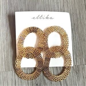 Ettika Gold Plated Double Hoop Oval Mesh Dangle Earrings